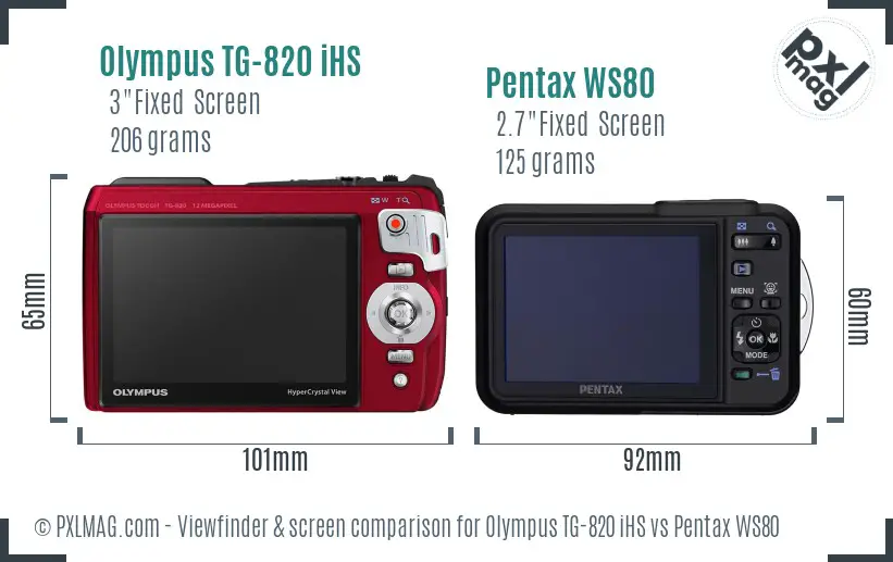 Olympus TG-820 iHS vs Pentax WS80 Screen and Viewfinder comparison