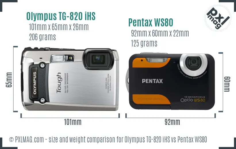 Olympus TG-820 iHS vs Pentax WS80 size comparison