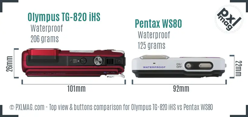 Olympus TG-820 iHS vs Pentax WS80 top view buttons comparison