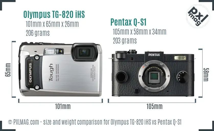 Olympus TG-820 iHS vs Pentax Q-S1 size comparison