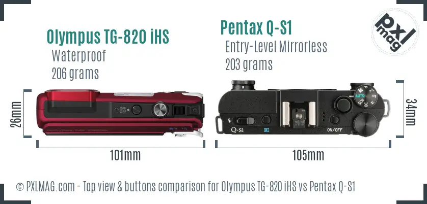 Olympus TG-820 iHS vs Pentax Q-S1 top view buttons comparison