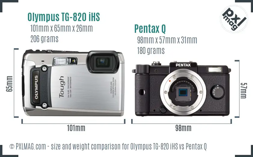 Olympus TG-820 iHS vs Pentax Q size comparison