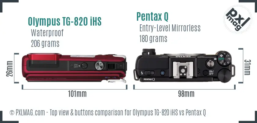 Olympus TG-820 iHS vs Pentax Q top view buttons comparison