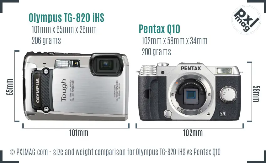 Olympus TG-820 iHS vs Pentax Q10 size comparison