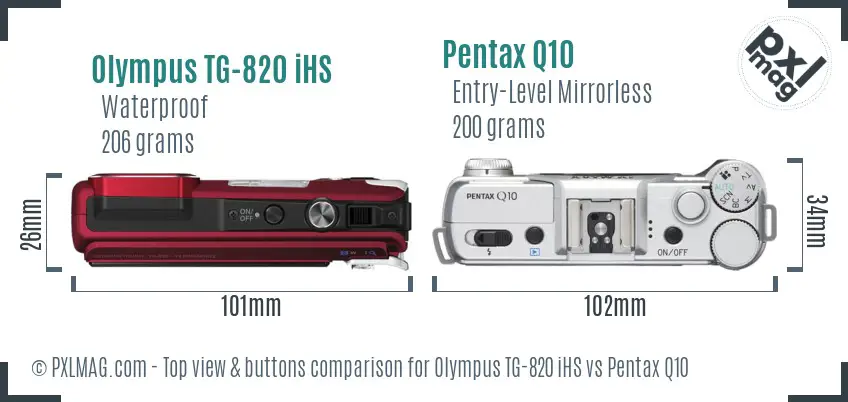 Olympus TG-820 iHS vs Pentax Q10 top view buttons comparison