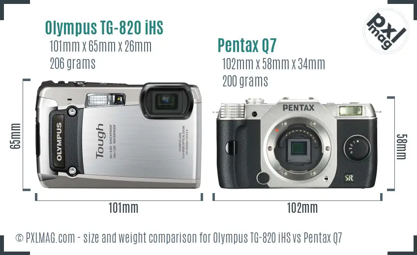 Olympus TG-820 iHS vs Pentax Q7 size comparison