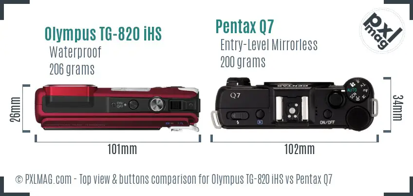 Olympus TG-820 iHS vs Pentax Q7 top view buttons comparison
