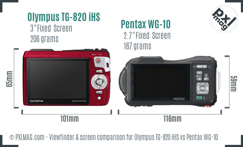 Olympus TG-820 iHS vs Pentax WG-10 Screen and Viewfinder comparison