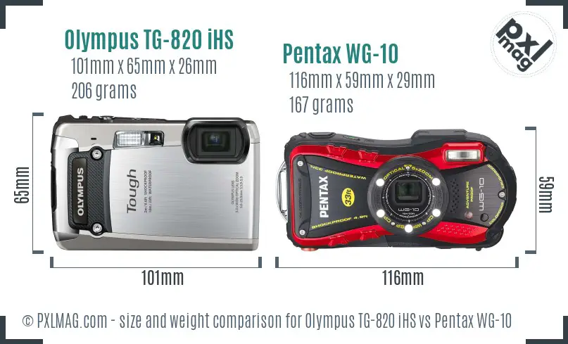 Olympus TG-820 iHS vs Pentax WG-10 size comparison