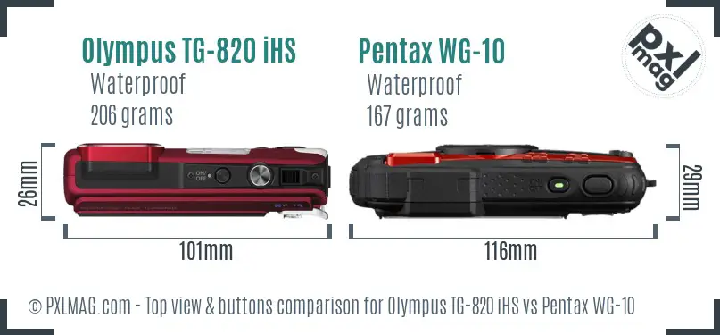 Olympus TG-820 iHS vs Pentax WG-10 top view buttons comparison