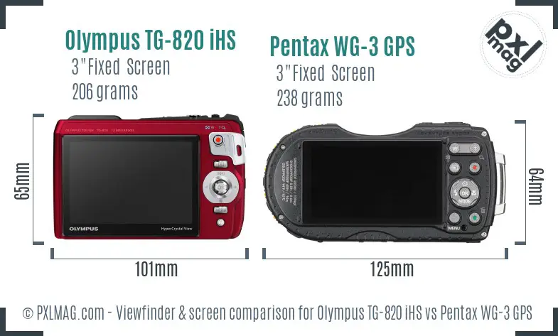 Olympus TG-820 iHS vs Pentax WG-3 GPS Screen and Viewfinder comparison