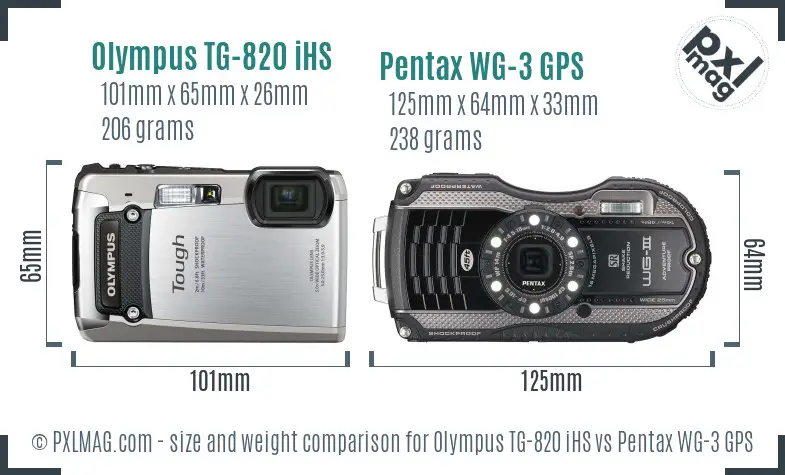 Olympus TG-820 iHS vs Pentax WG-3 GPS size comparison