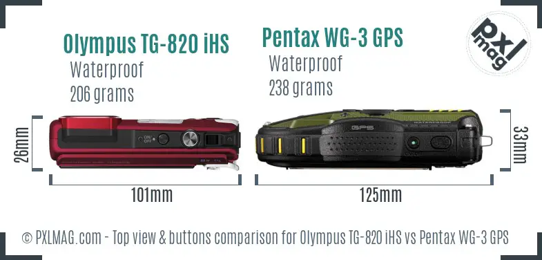 Olympus TG-820 iHS vs Pentax WG-3 GPS top view buttons comparison