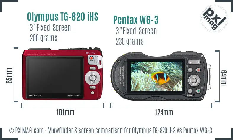 Olympus TG-820 iHS vs Pentax WG-3 Screen and Viewfinder comparison