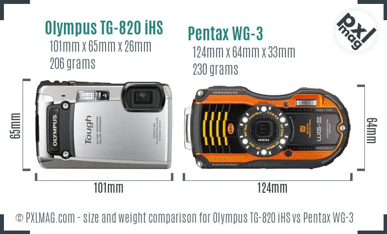 Olympus TG-820 iHS vs Pentax WG-3 size comparison