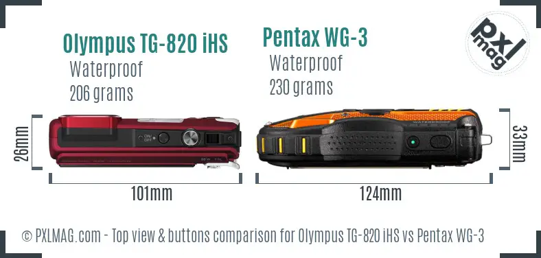 Olympus TG-820 iHS vs Pentax WG-3 top view buttons comparison