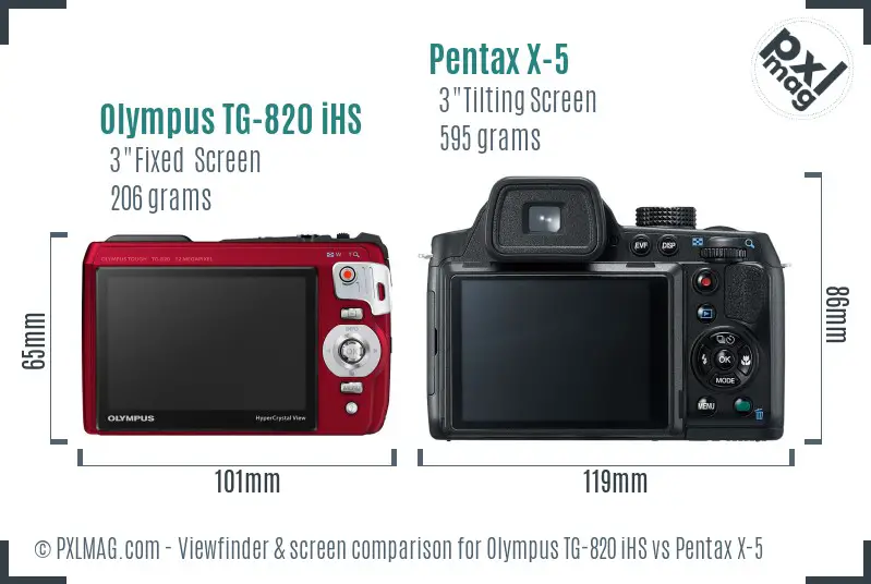 Olympus TG-820 iHS vs Pentax X-5 Screen and Viewfinder comparison