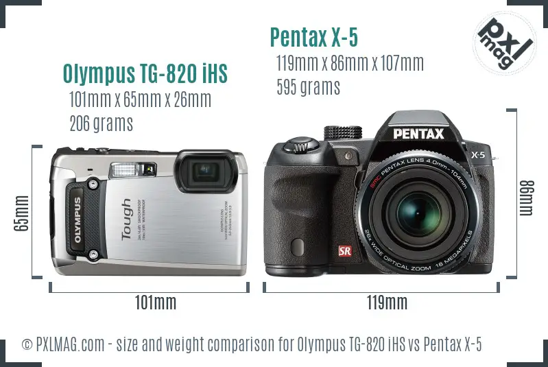 Olympus TG-820 iHS vs Pentax X-5 size comparison