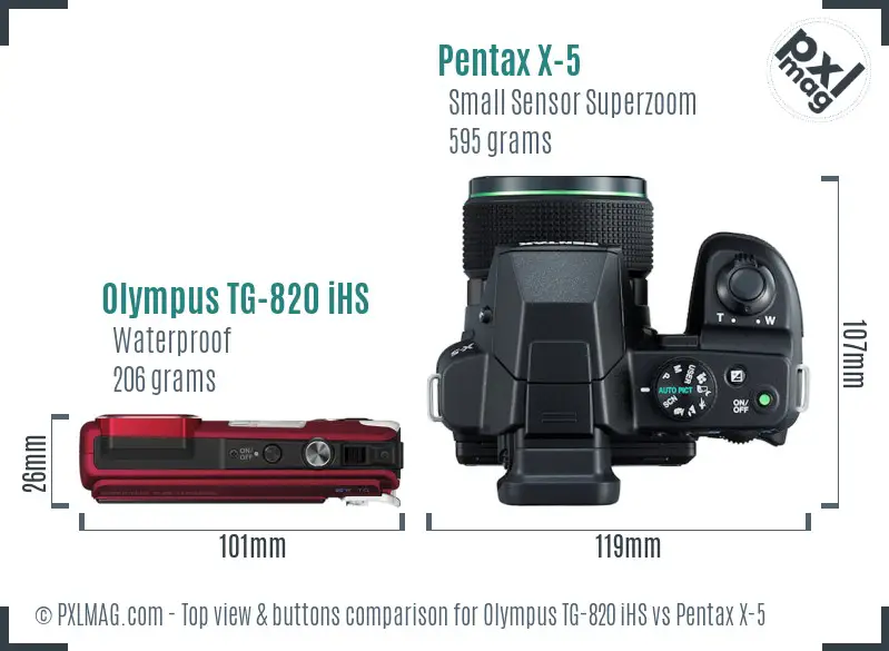 Olympus TG-820 iHS vs Pentax X-5 top view buttons comparison