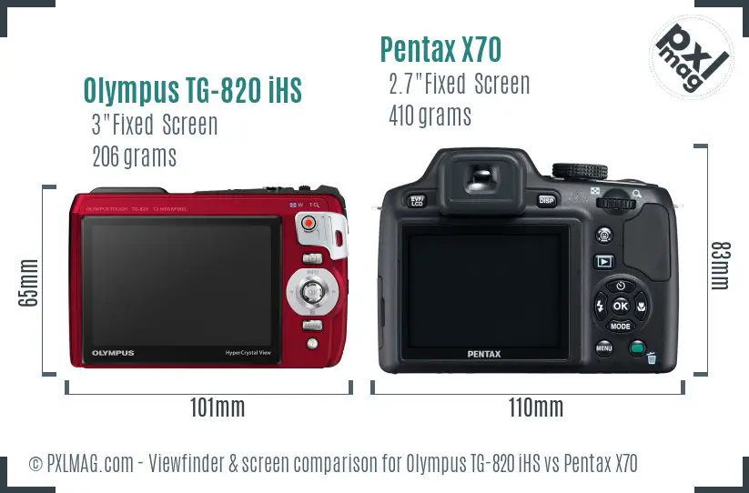 Olympus TG-820 iHS vs Pentax X70 Screen and Viewfinder comparison