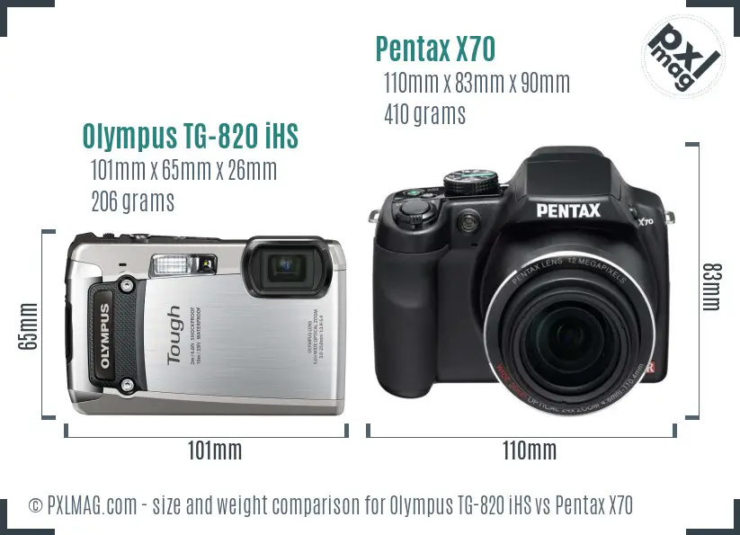 Olympus TG-820 iHS vs Pentax X70 size comparison Olympus TG-820 iHS vs Pentax X70 size comparison