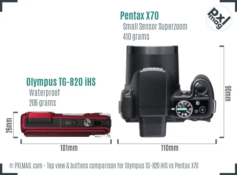 Olympus TG-820 iHS vs Pentax X70 top view buttons comparison