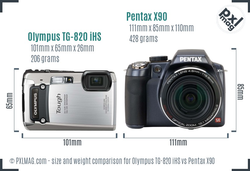 Olympus TG-820 iHS vs Pentax X90 size comparison