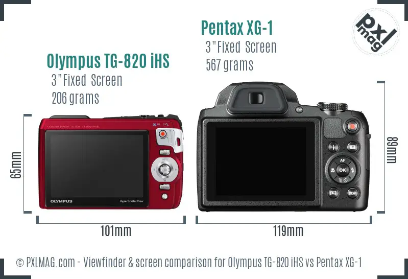 Olympus TG-820 iHS vs Pentax XG-1 Screen and Viewfinder comparison