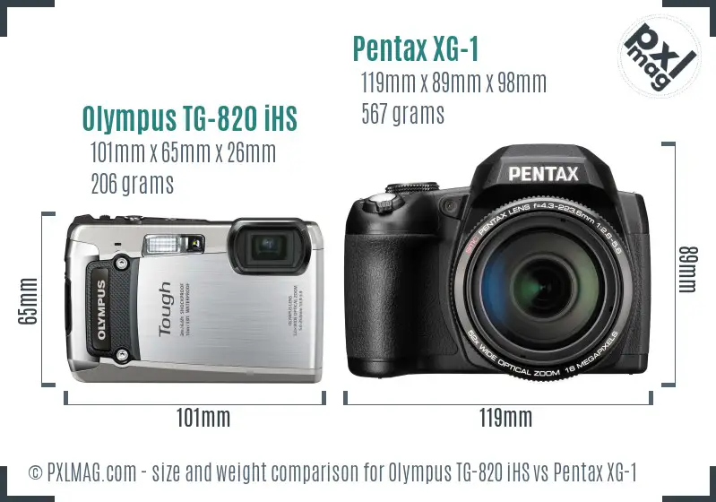 Olympus TG-820 iHS vs Pentax XG-1 size comparison