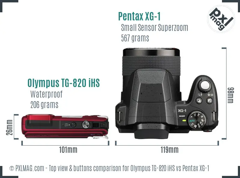 Olympus TG-820 iHS vs Pentax XG-1 top view buttons comparison
