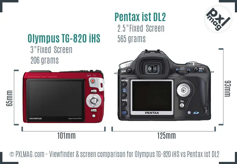 Olympus TG-820 iHS vs Pentax ist DL2 Screen and Viewfinder comparison