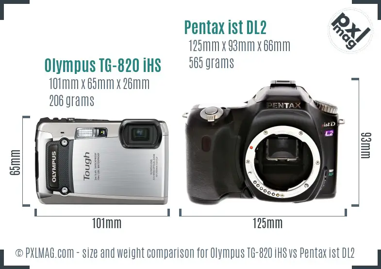 Olympus TG-820 iHS vs Pentax ist DL2 size comparison