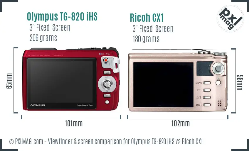 Olympus TG-820 iHS vs Ricoh CX1 Screen and Viewfinder comparison