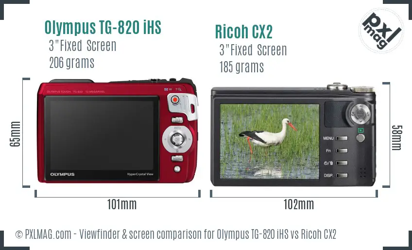 Olympus TG-820 iHS vs Ricoh CX2 Screen and Viewfinder comparison