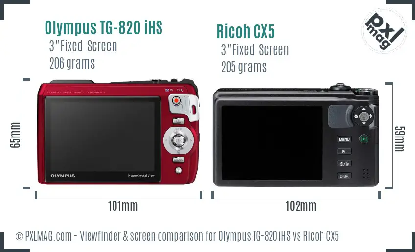 Olympus TG-820 iHS vs Ricoh CX5 Screen and Viewfinder comparison Olympus TG-820 iHS vs Ricoh CX5 Screen and Viewfinder comparison