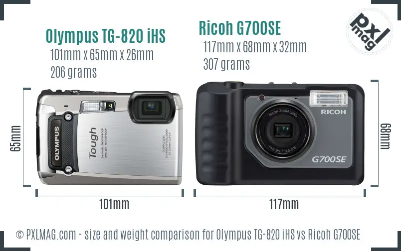 Olympus TG-820 iHS vs Ricoh G700SE size comparison