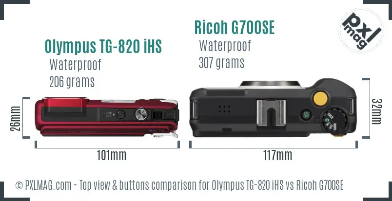 Olympus TG-820 iHS vs Ricoh G700SE top view buttons comparison