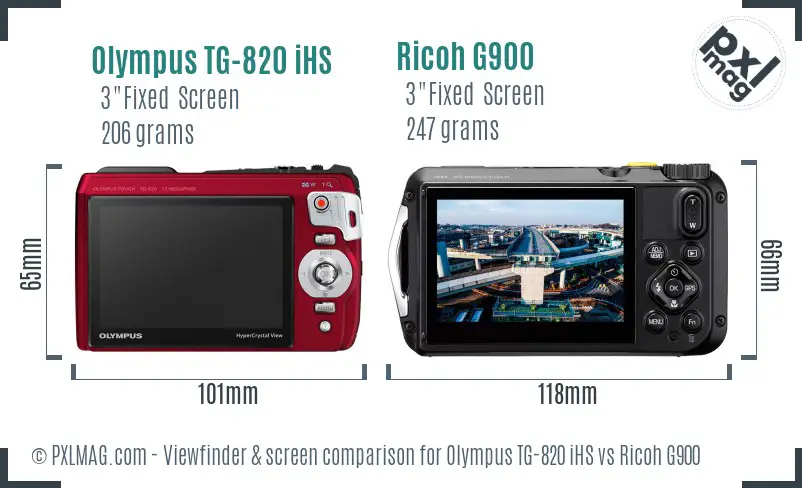 Olympus TG-820 iHS vs Ricoh G900 Screen and Viewfinder comparison