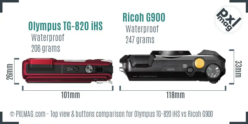 Olympus TG-820 iHS vs Ricoh G900 top view buttons comparison