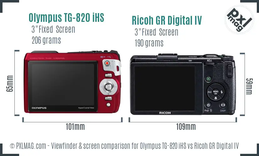 Olympus TG-820 iHS vs Ricoh GR Digital IV Screen and Viewfinder comparison