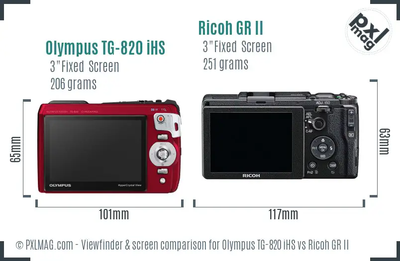 Olympus TG-820 iHS vs Ricoh GR II Screen and Viewfinder comparison
