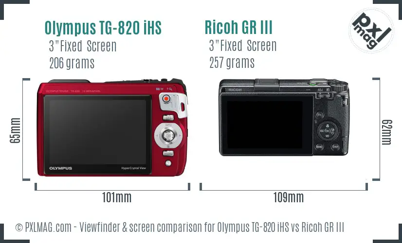Olympus TG-820 iHS vs Ricoh GR III Screen and Viewfinder comparison Olympus TG-820 iHS vs Ricoh GR III Screen and Viewfinder comparison