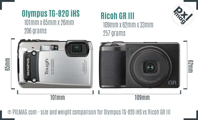 Olympus TG-820 iHS vs Ricoh GR III size comparison Olympus TG-820 iHS vs Ricoh GR III size comparison