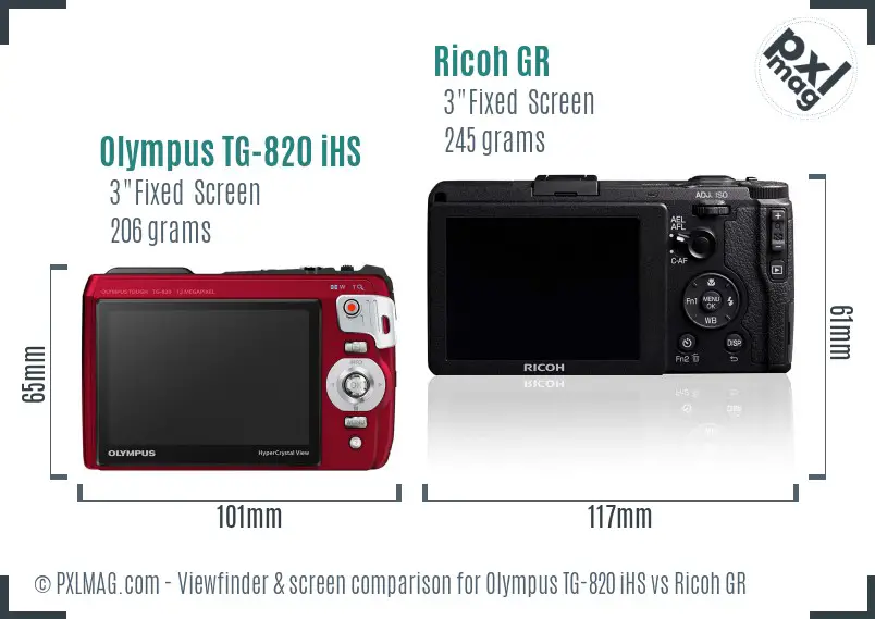 Olympus TG-820 iHS vs Ricoh GR Screen and Viewfinder comparison