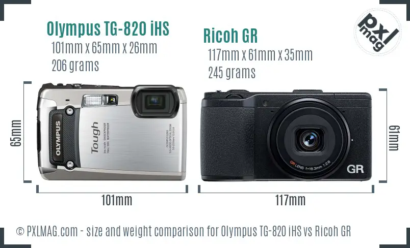 Olympus TG-820 iHS vs Ricoh GR size comparison