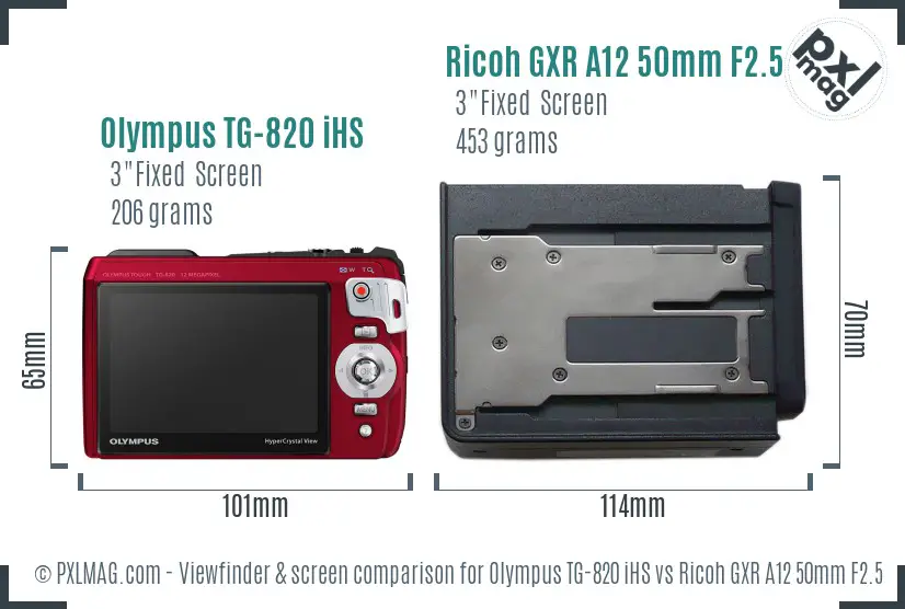 Olympus TG-820 iHS vs Ricoh GXR A12 50mm F2.5 Macro Screen and Viewfinder comparison