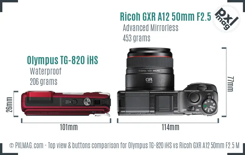 Olympus TG-820 iHS vs Ricoh GXR A12 50mm F2.5 Macro top view buttons comparison