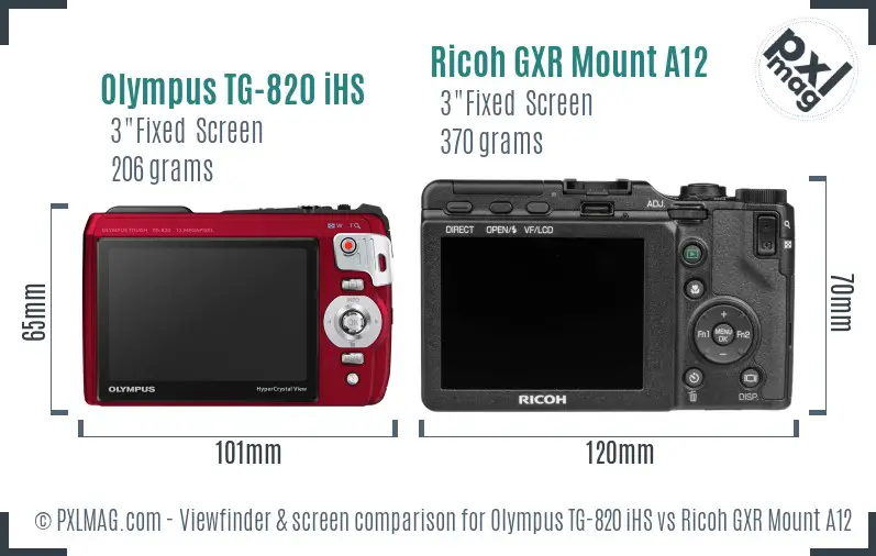 Olympus TG-820 iHS vs Ricoh GXR Mount A12 Screen and Viewfinder comparison