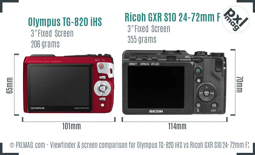 Olympus TG-820 iHS vs Ricoh GXR S10 24-72mm F2.5-4.4 VC Screen and Viewfinder comparison