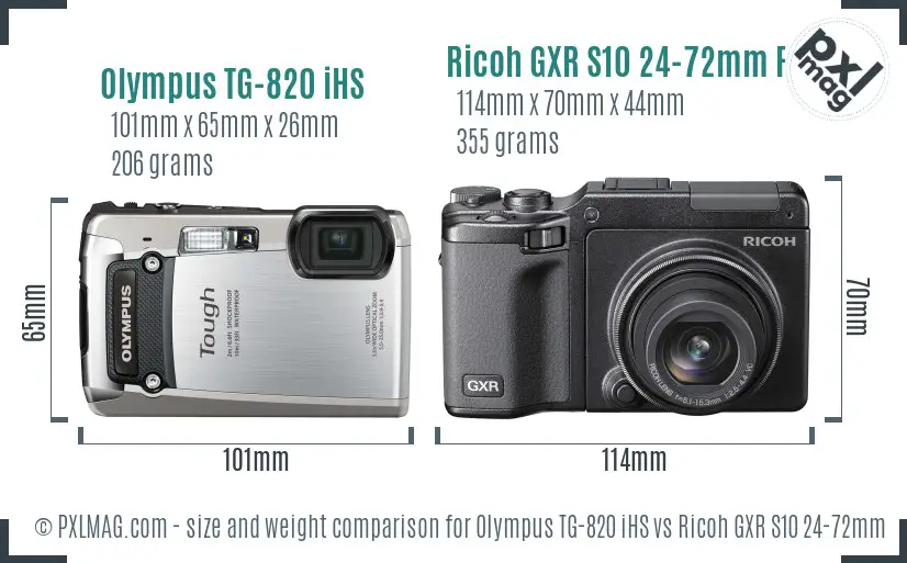 Olympus TG-820 iHS vs Ricoh GXR S10 24-72mm F2.5-4.4 VC size comparison